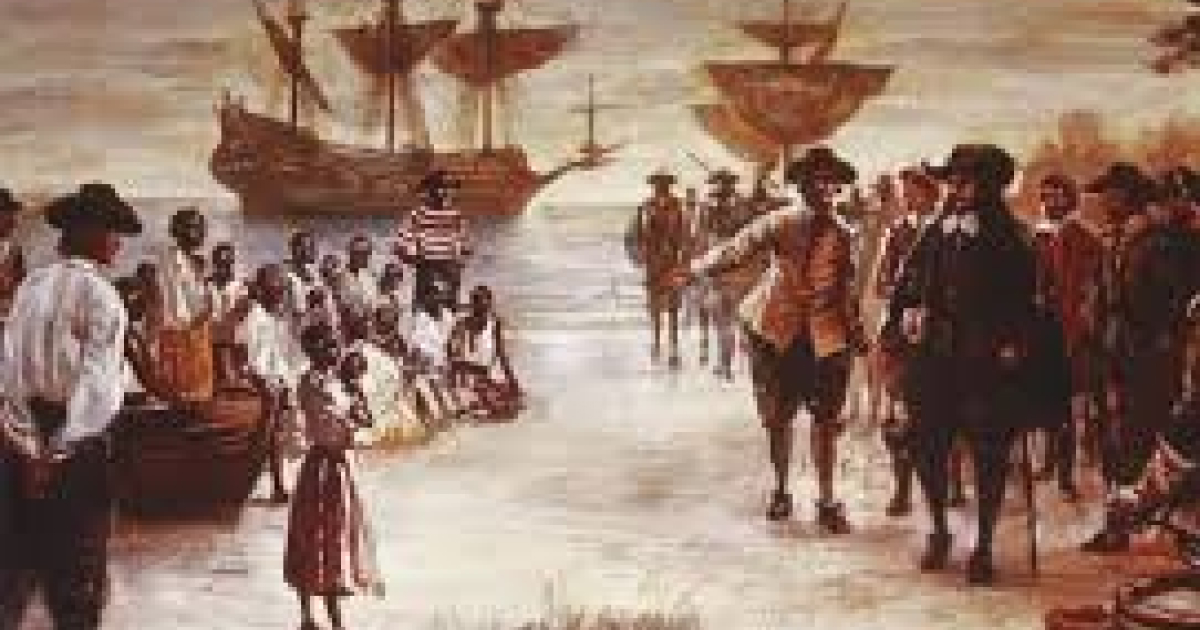 Period engraving of Old Point Comfort at the Chesapeake’s mouth, the 1619 landing site of the White Lion’s captives.