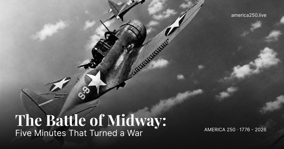 U.S. Navy SBD Dauntless dive bombers over the Pacific during the Battle of Midway, June 1942.